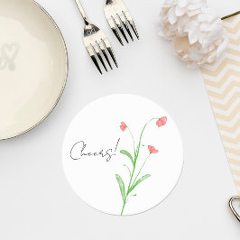 Minimalist Watercolor Wildflower Wedding Coaster ラウンドペーパーコースター