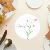 Minimalist Watercolor Wildflower Wedding Coaster ラウンドペーパーコースター