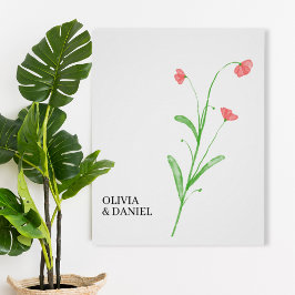Minimalist Watercolor Wildflower Wedding Poster ポスター