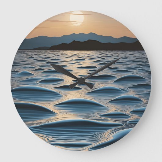Minimalist Waves at Dawn ラージ壁時計 (正面)