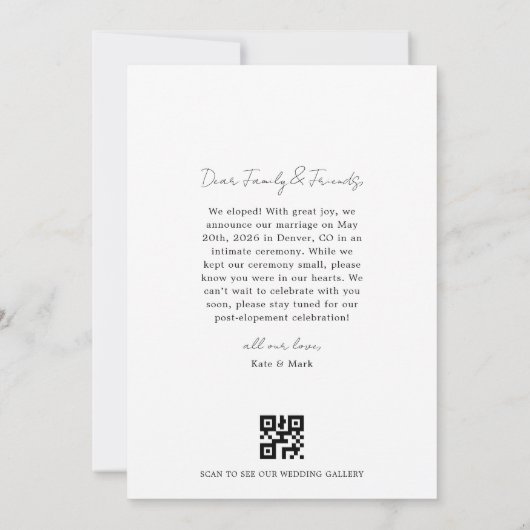 Minimalist We Eloped QR Code Elopement 案内状 (裏面)