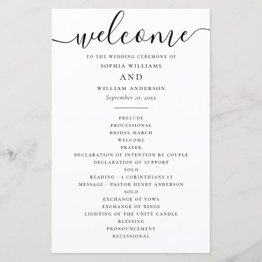 Minimalist Wedding | カリグラフィー式次第 (正面)