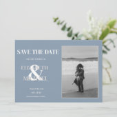 Minimalist Wedding ダスティブルー 写真付き Save The Date セーブザデート (スタンド正面)