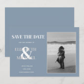 Minimalist Wedding ダスティブルー 写真付き Save The Date セーブザデート (正面/裏面)