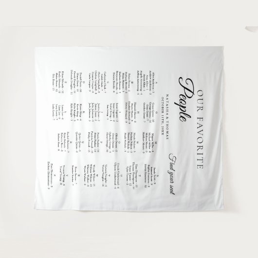 Minimalist Wedding Alphabetical Seating Chart タペストリー (正面(横))