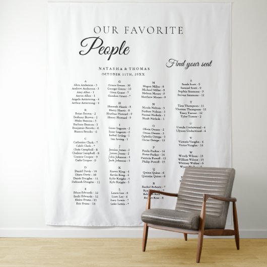 Minimalist Wedding Alphabetical Seating Chart タペストリー (インサイチュ)