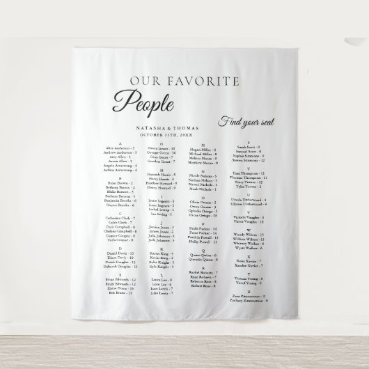 Minimalist Wedding Alphabetical Seating Chart タペストリー (正面)