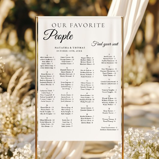 Minimalist Wedding Alphabetical Seating Chart ポスター