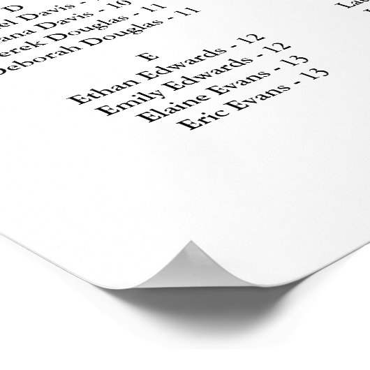 Minimalist Wedding Alphabetical Seating Chart ポスター (角)