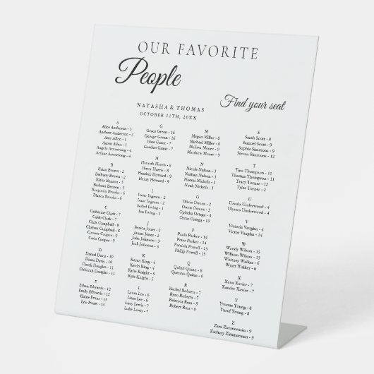 Minimalist Wedding Alphabetical Seating Chart 台座サイン (正面)