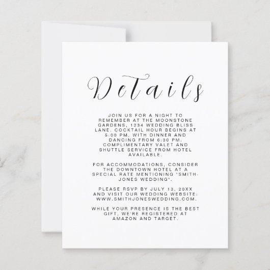 Minimalist Wedding Details Card (正面)