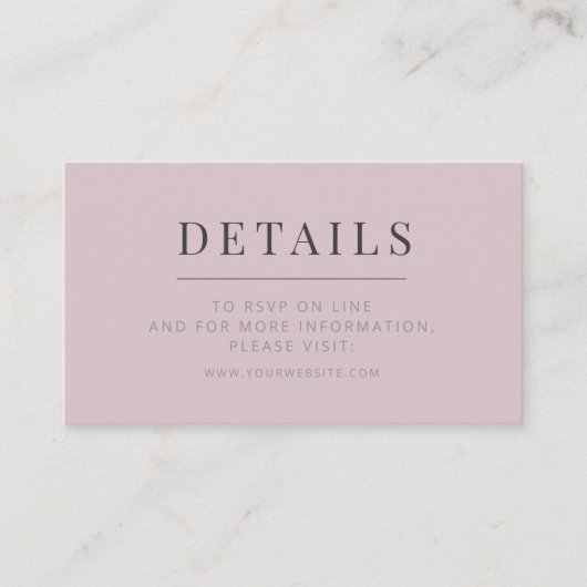 Minimalist Wedding Details Card Dusky Rose エンクロージャーカード (正面)