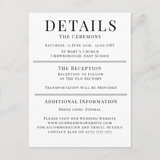 Minimalist Wedding Details Card | Elegant Editable アドバイスカード