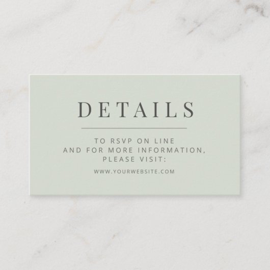 Minimalist Wedding Details Card | Pale Sage エンクロージャーカード (正面)