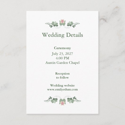 Minimalist Wedding Details Card Sage Green エンクロージャーカード (正面)