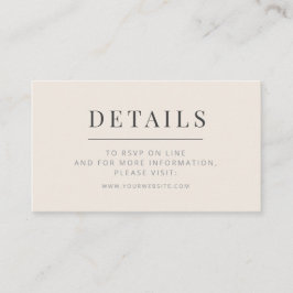 Minimalist Wedding Details Card Soft Beige エンクロージャーカード