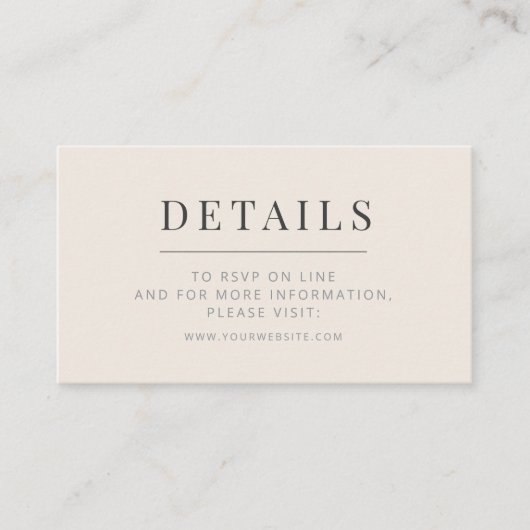 Minimalist Wedding Details Card Soft Beige エンクロージャーカード (正面)