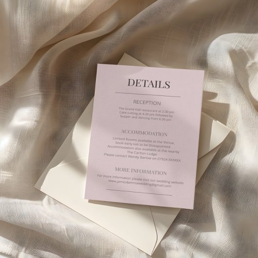 Minimalist Wedding Details Dusky Rose エンクロージャーカード