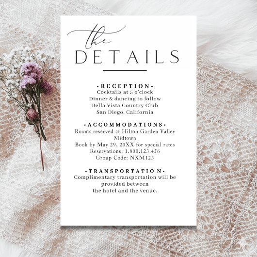 Minimalist Wedding Details Enclosure card エンクロージャーカード