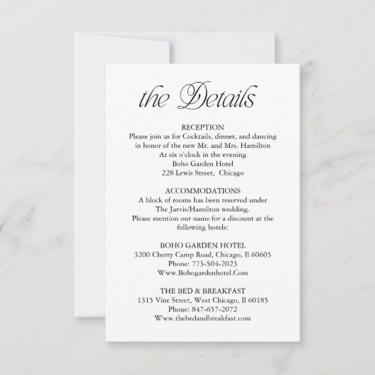 Minimalist Wedding Details Information Insert Card 出欠カード (正面)