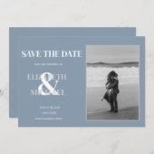 Minimalist Wedding Dusty Blue Photo Save The Date セーブザデート (正面/裏面)