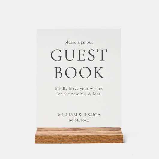 Minimalist Wedding Guest Book アクリルサイン (正面)