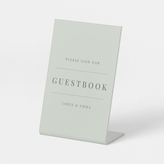 Minimalist Wedding Guest Book Pale Sage 台座サイン (正面)