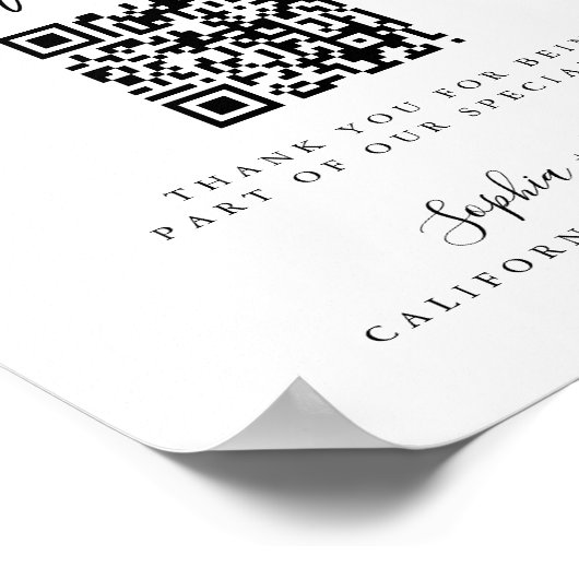 Minimalist Wedding Honeymoon Fund QR Code Sign ポスター (角)