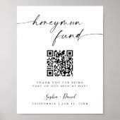 Minimalist Wedding Honeymoon Fund QR Code Sign ポスター (正面)