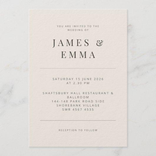 Minimalist Wedding Invitation Soft Beige 招待状 (正面)
