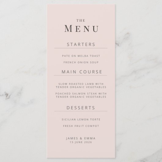Minimalist Wedding Menu | ウォーム ブラッシュ メニュー (正面)