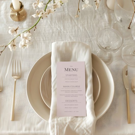 Minimalist Wedding Menu Dusky Rose メニュー