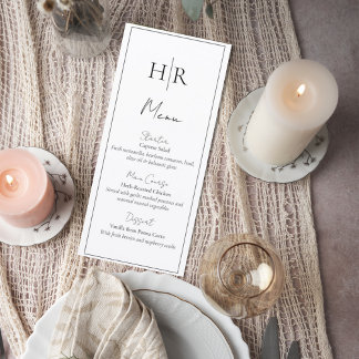 Minimalist Wedding Menu Sign with Monogram メニュー