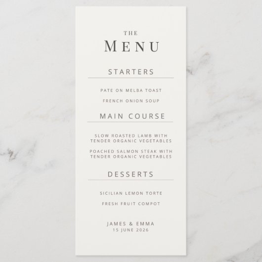 Minimalist Wedding Menu | Warm White メニュー (正面)