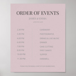 Minimalist Wedding Order of Events Dusky Rose ポスター