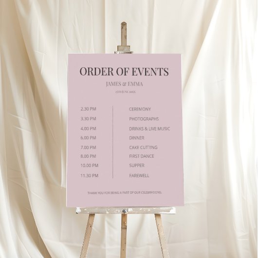 Minimalist Wedding Order of Events Dusky Rose ポスター