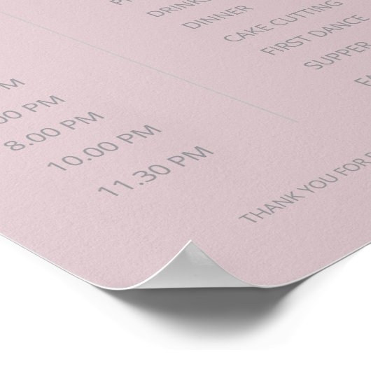 Minimalist Wedding Order of Events Dusky Rose ポスター (角)