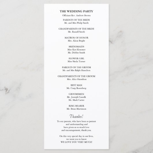 Minimalist Wedding Order of Service Program プログラム (裏面)