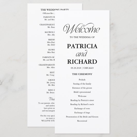 Minimalist Wedding Order of Service Program プログラム (正面/裏面)