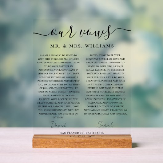 Minimalist Wedding Our Vows with Elegant Script アクリルサイン (ニュートラル)