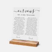 Minimalist Wedding Our Vows with Elegant Script アクリルサイン (傾斜)