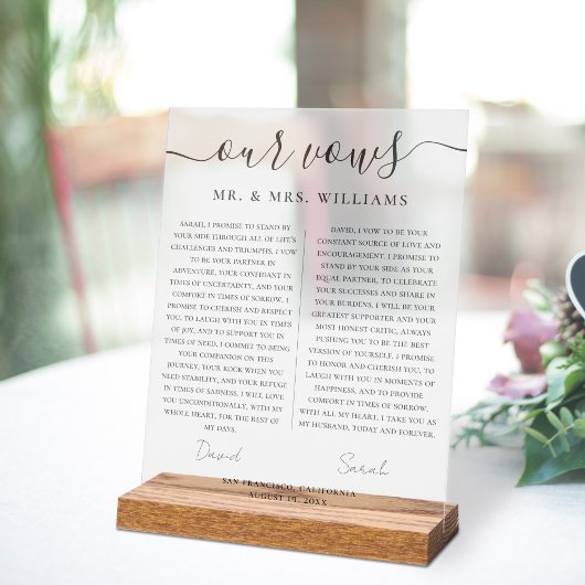 Minimalist Wedding Our Vows with Elegant Script アクリルサイン