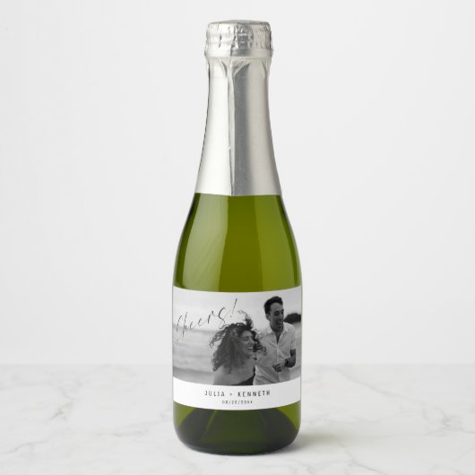Minimalist Wedding Photograph Sparkling Wine Label スパークリングワインラベル (正面)