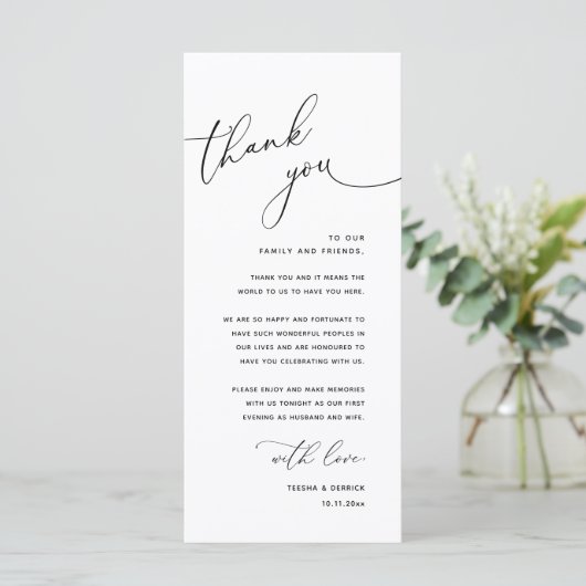 Minimalist Wedding Place Setting Thank You Card プログラム (スタンド正面)