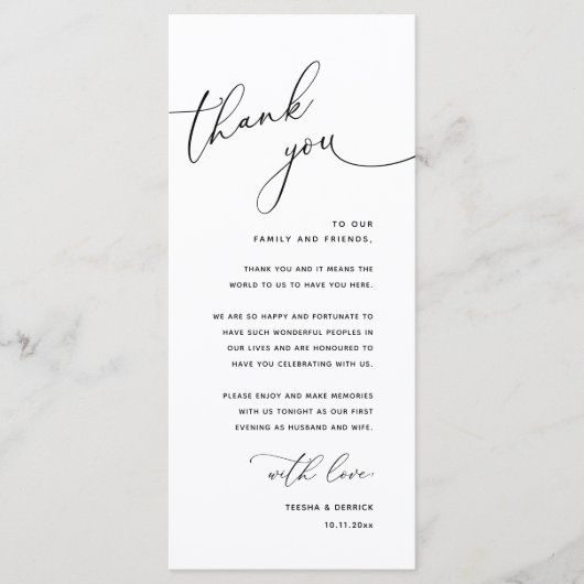 Minimalist Wedding Place Setting Thank You Card プログラム (正面)