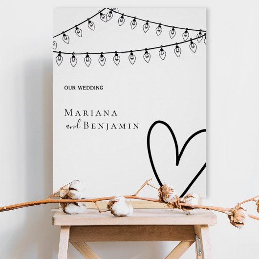 Minimalist Wedding Poster with String Lights ポスター