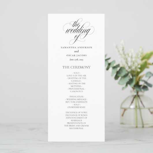 Minimalist Wedding Program Elegant Script メニュー (スタンド正面)