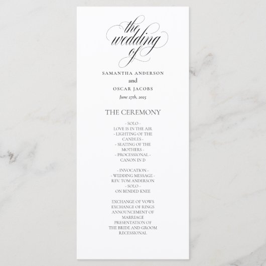 Minimalist Wedding Program Elegant Script メニュー (正面)