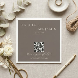 Minimalist Wedding QR Share Photos Taupe スタンダードカクテルナプキン