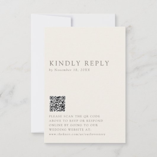 Minimalist Wedding Reply Online QR Code Taupe 出欠カード (正面)